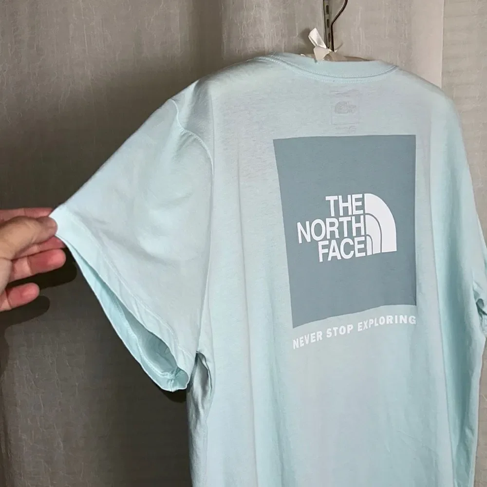 The North Face XL Sky Blue White Cotton Crewneck Short Sleeve Tee - Picture 4 of 11